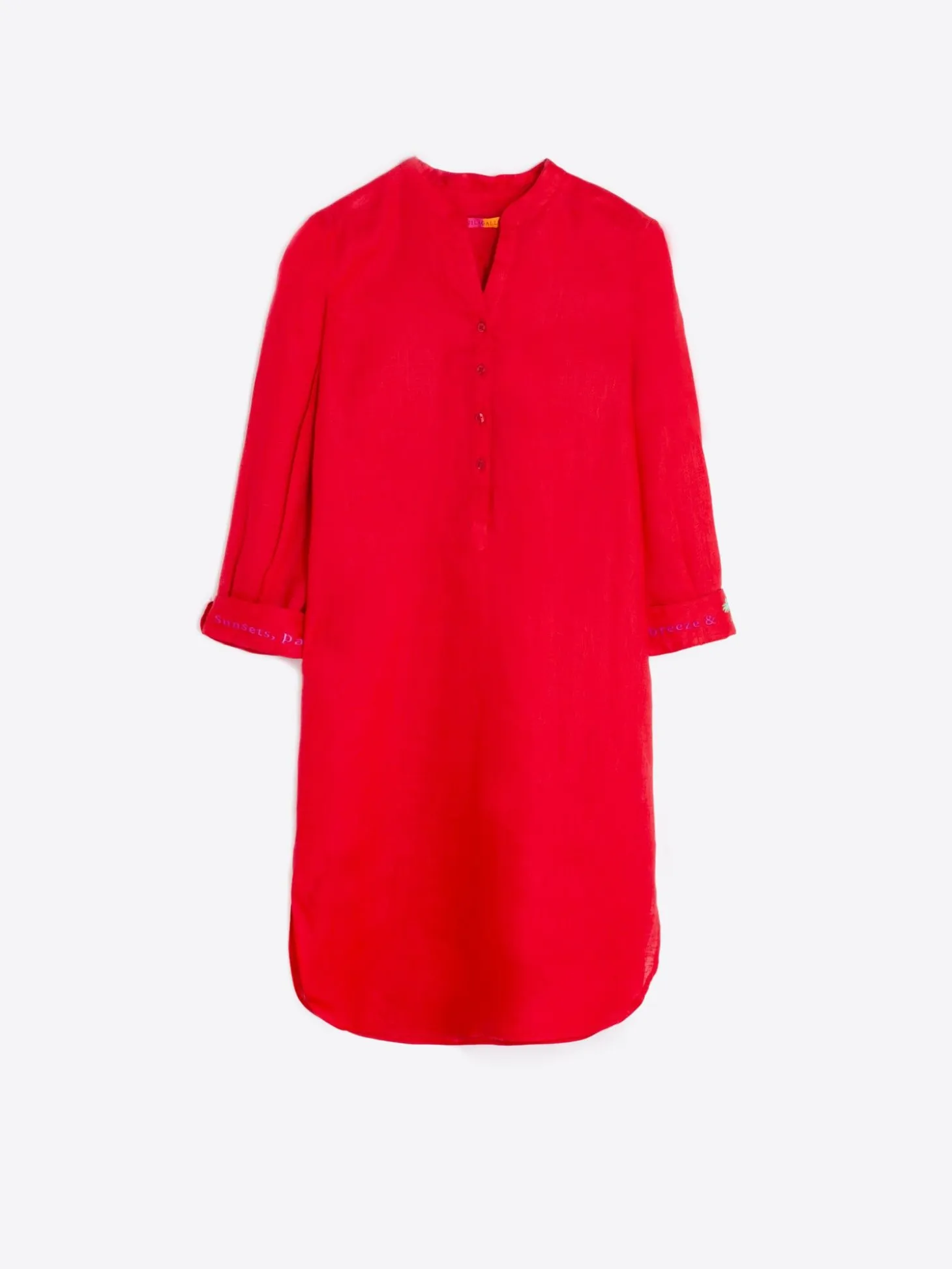 Vilagallo Vestido Coral Bordado 100% Lino Clearance