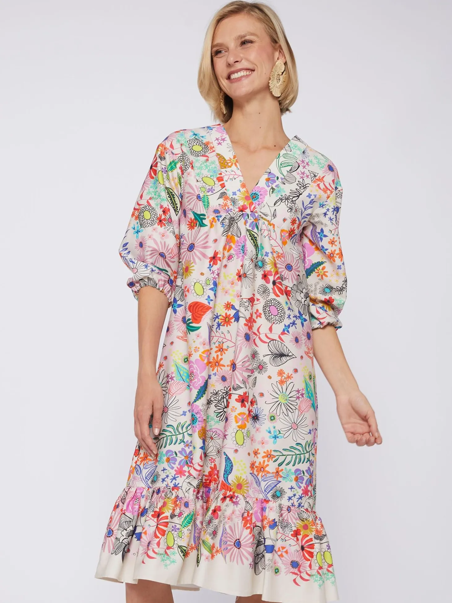 Vilagallo Vestido Fabrizia Hand Painted Flowers Shop