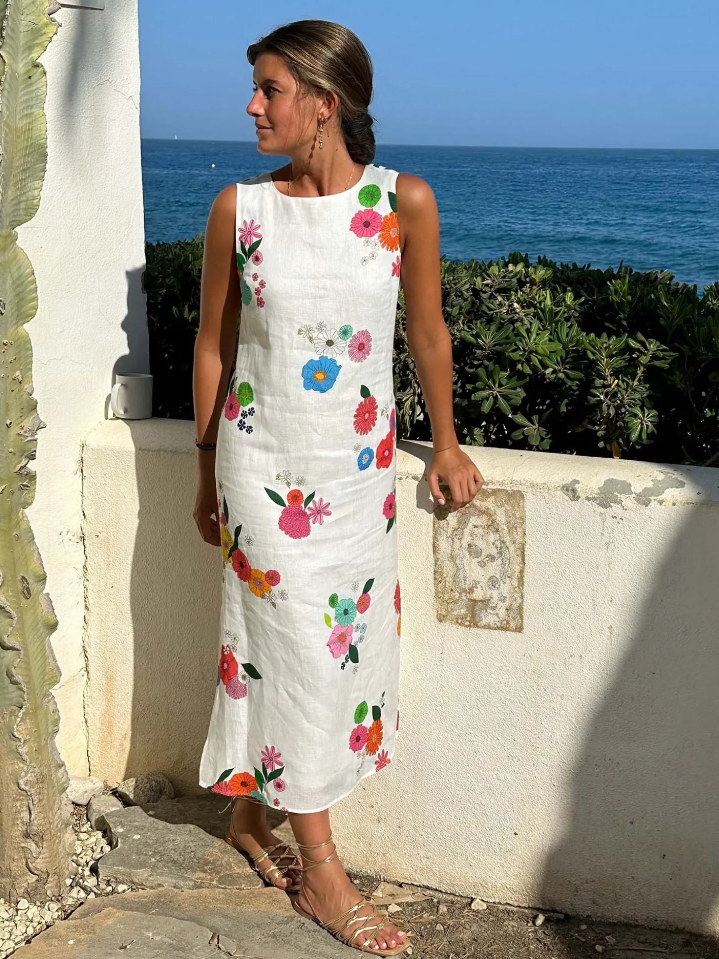 Vilagallo Vestido Largo Flores 100% Lino Store