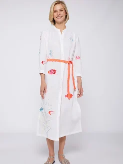 Vilagallo Vestido Lino Bordado Peces Cheap