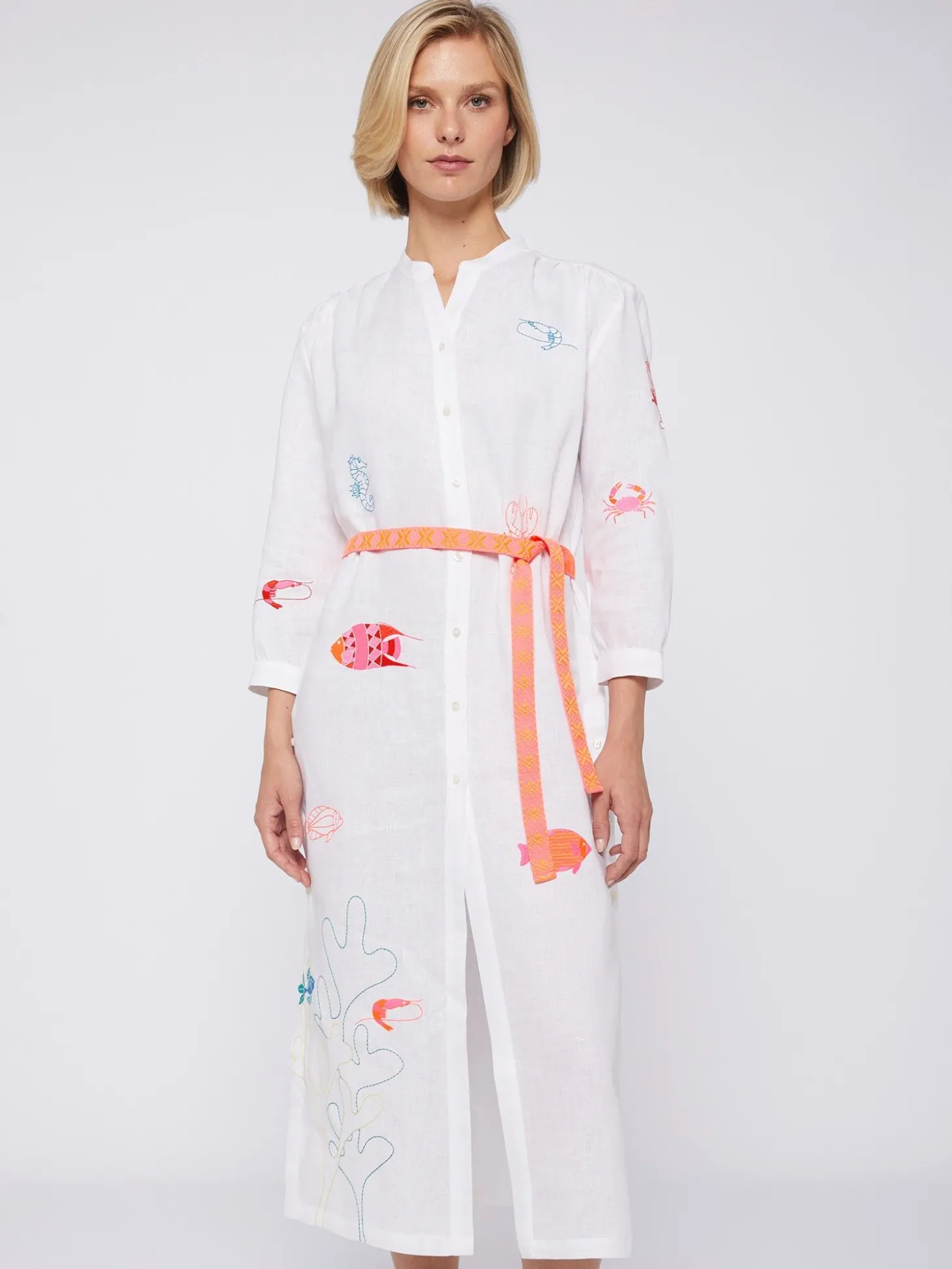 Vilagallo Vestido Lino Bordado Peces Cheap