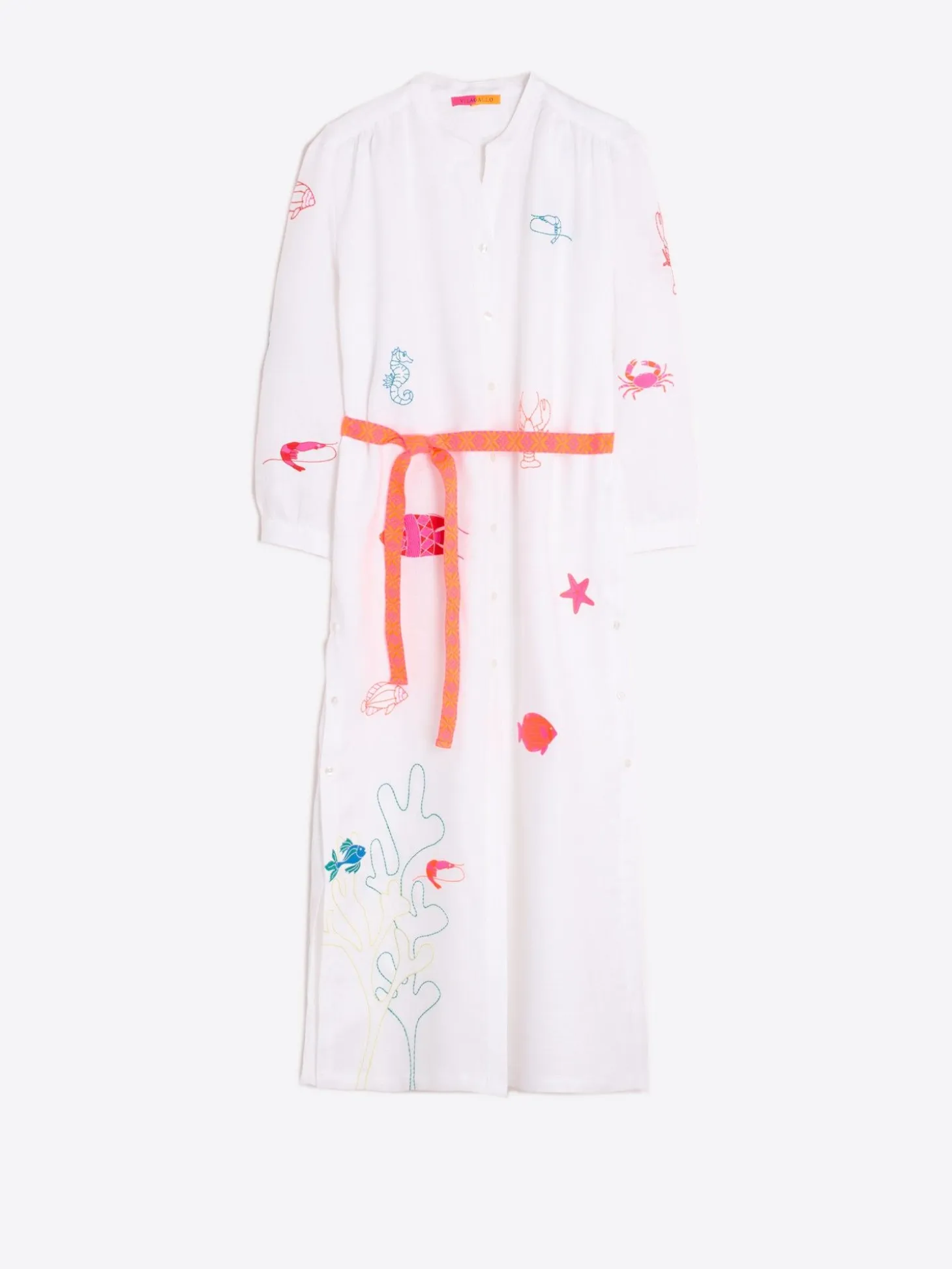 Vilagallo Vestido Lino Bordado Peces Cheap