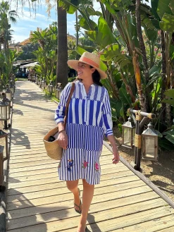 Vilagallo Vestido Lino Rayas Tropical Cheap
