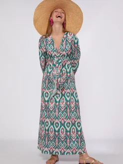 Vilagallo Vestido Lorenna Ikat Green Pink Gold Online