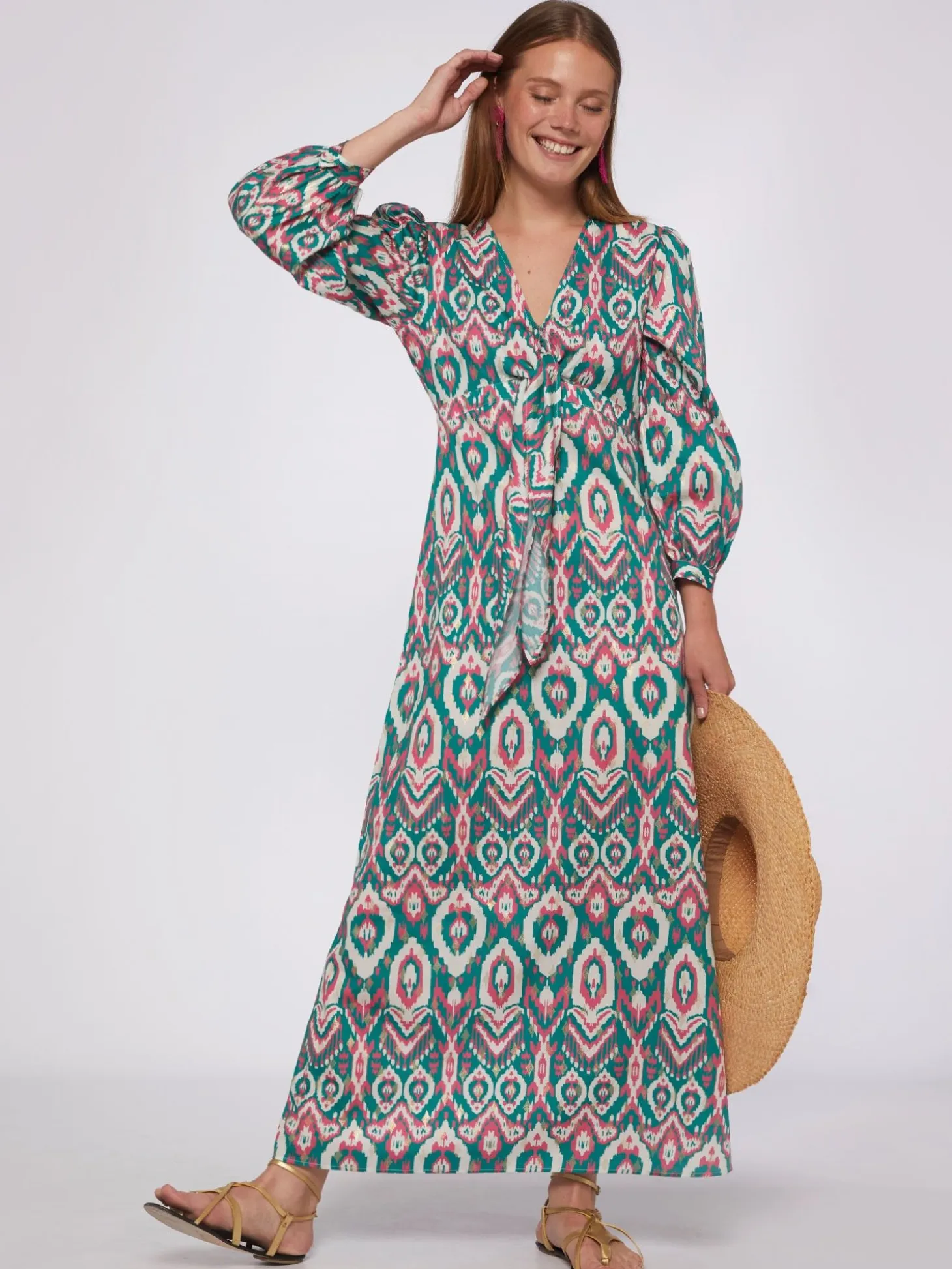 Vilagallo Vestido Lorenna Ikat Green Pink Gold Online