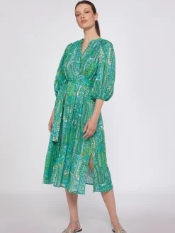 Vilagallo Vestido Manga Abullonada Paisley Verde Fashion