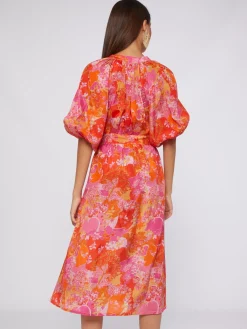 Vilagallo Vestido Midi Manga Abullonada Estampado Pink Blossom Cheap