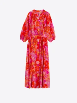 Vilagallo Vestido Midi Manga Abullonada Estampado Pink Blossom Cheap