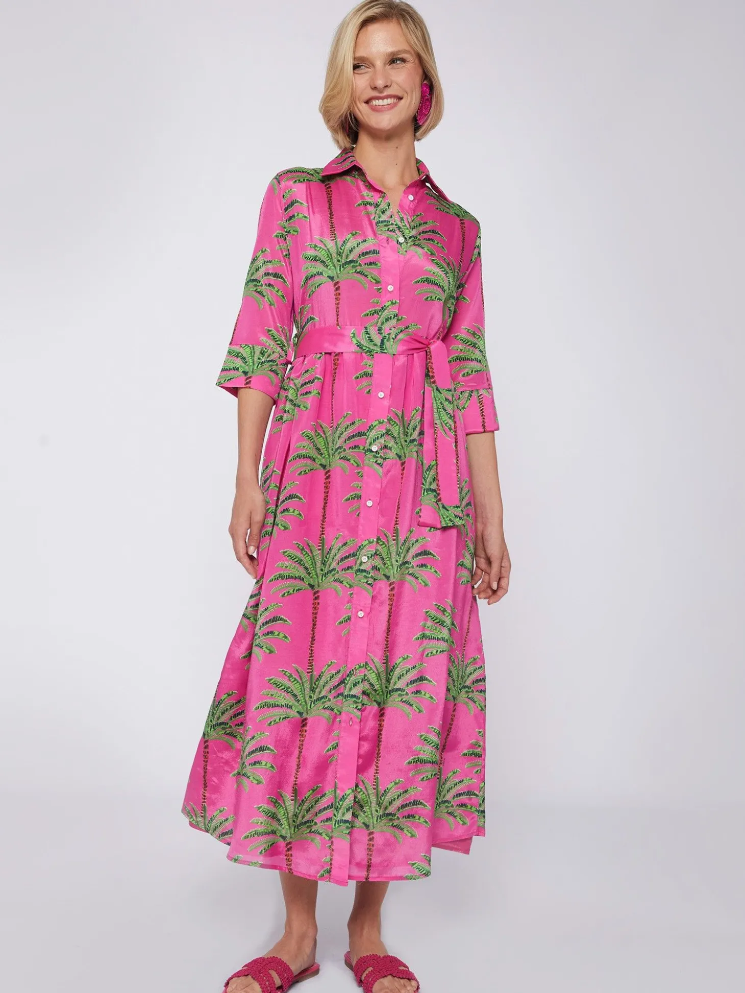 Vilagallo Vestido Natalia Pink Palm Tree Online