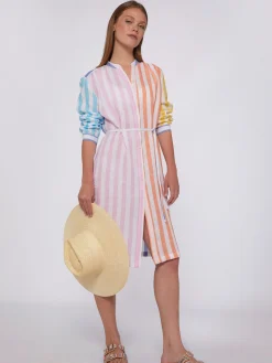 Vilagallo Vestido Rayas Bordado Contraste New