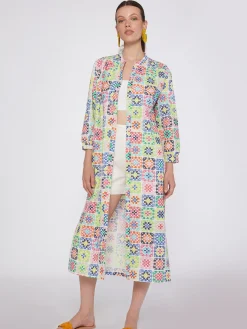 Vilagallo Vestido Seersucker Estampado Crochet Best Sale