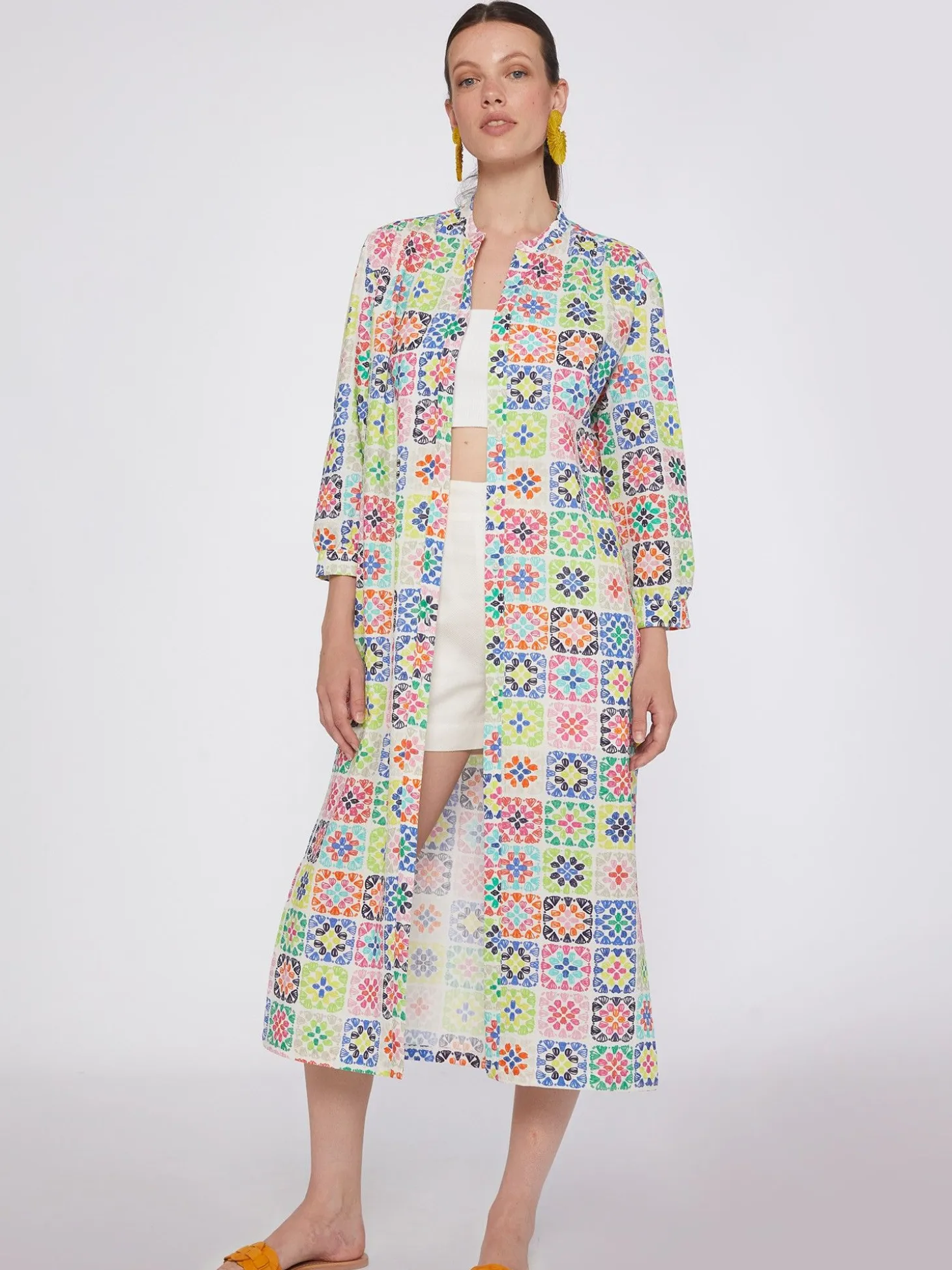 Vilagallo Vestido Seersucker Estampado Crochet Best Sale