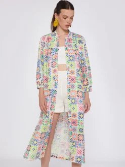 Vilagallo Vestido Seersucker Estampado Crochet Best Sale