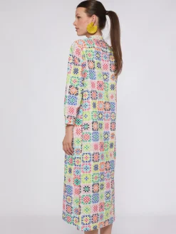 Vilagallo Vestido Seersucker Estampado Crochet Best Sale