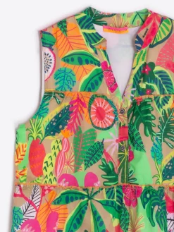 Vilagallo Vestido Volantes Algodon Estampado Tropical New