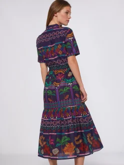 Vilagallo Vestido Volantes Marino Menorca Cross Stitch Print Fashion