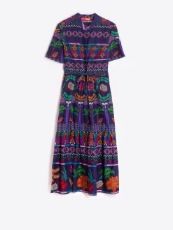 Vilagallo Vestido Volantes Marino Menorca Cross Stitch Print Fashion