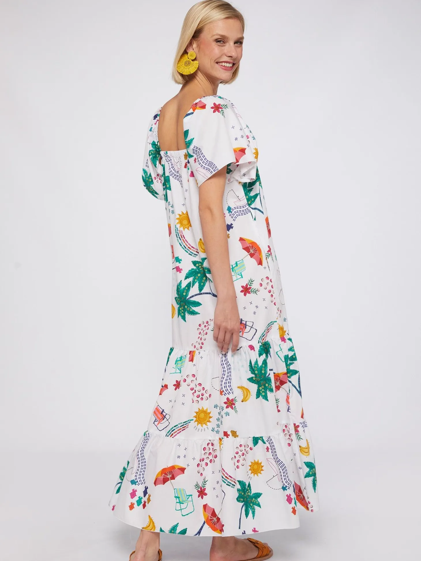 Vilagallo Vestido Volantes Popelin Estampado Tropical New