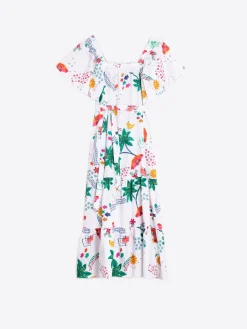 Vilagallo Vestido Volantes Popelin Estampado Tropical New