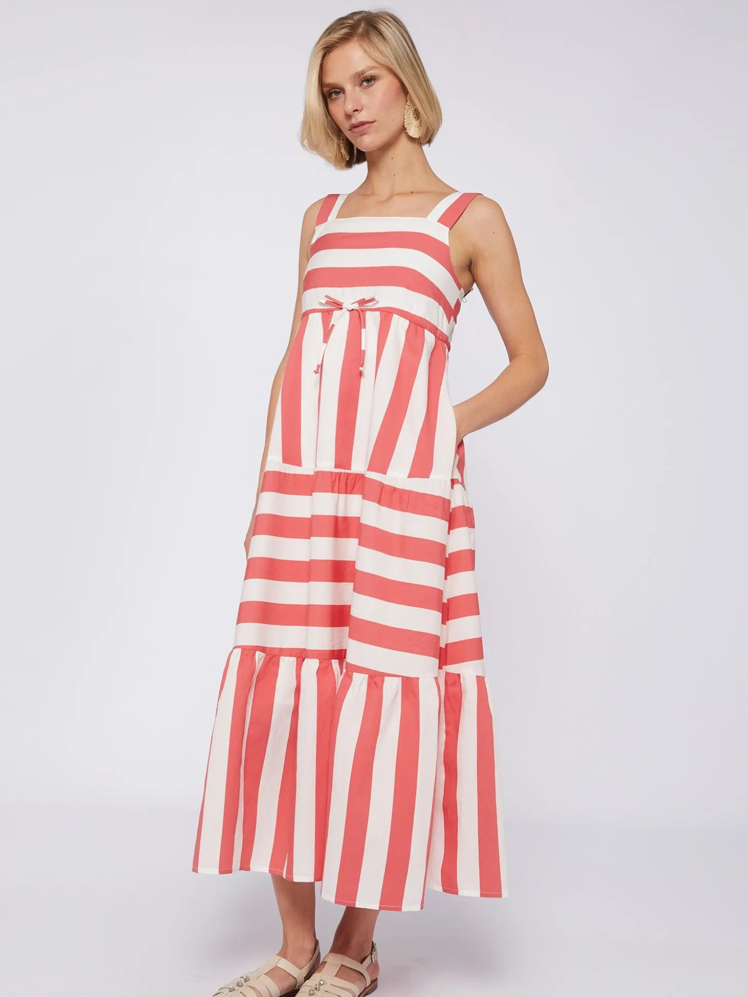 Vilagallo Vestido Volantes Rayas Coral Shop