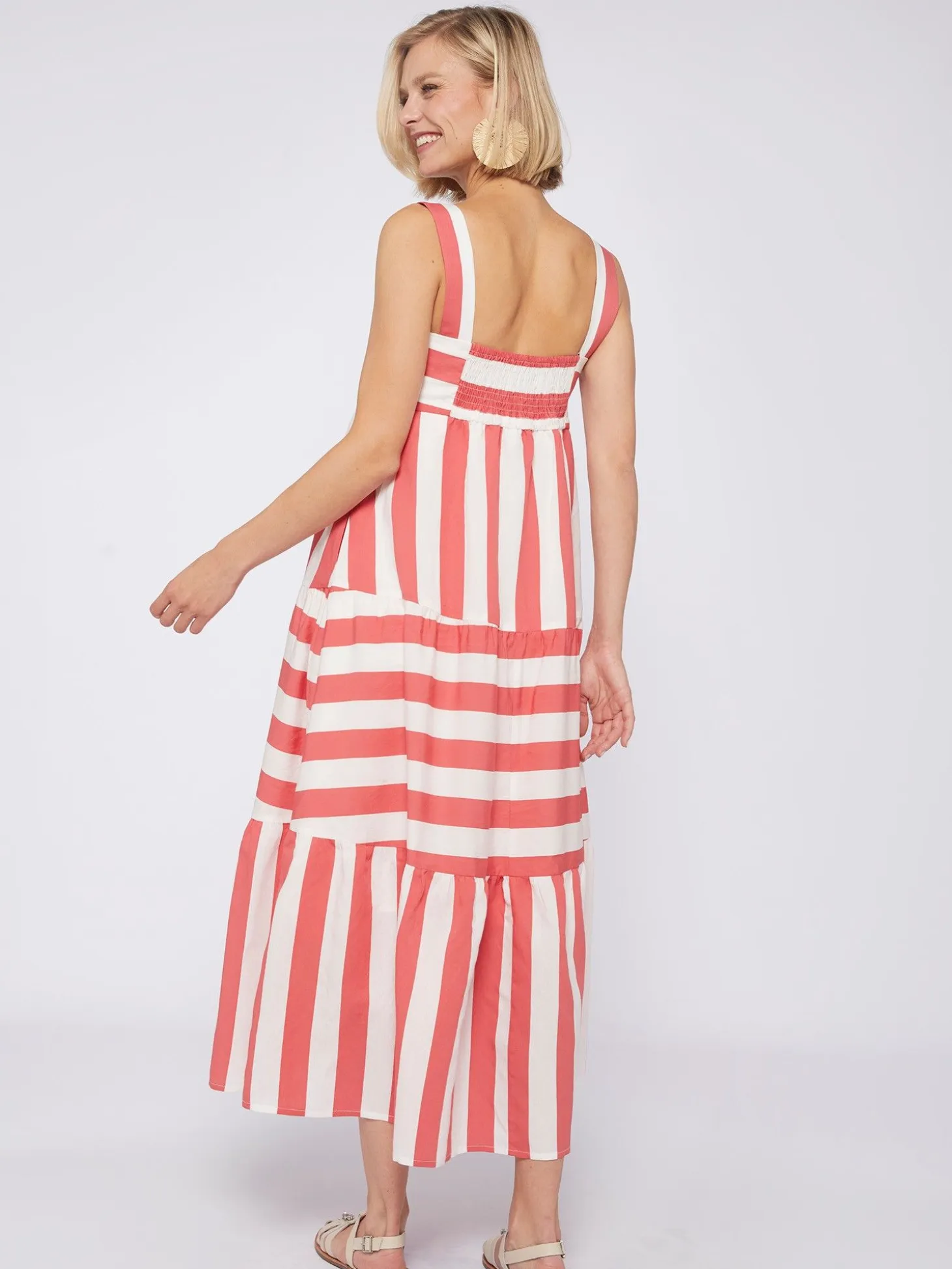 Vilagallo Vestido Volantes Rayas Coral Shop